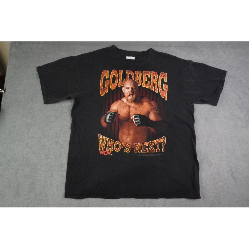 Vintage 1998 WCW Goldberg Whos Next T-Shirt Black Tour Champ Large Mens